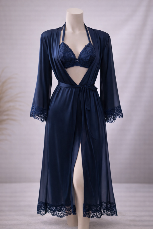 Luxury Women’s Satin Nightwear Robe with Lace Bralette