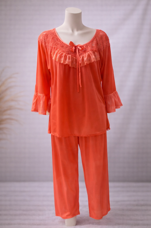 Luxury Women’s Silk Nightwear Pajama Set with Lace Detail